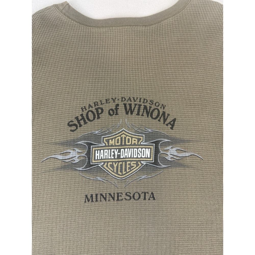 VTG Harley-Davidson Shirt Mens Large Waffle Knit Brown Thermal Winona Minnesota - Picture 8 of 8